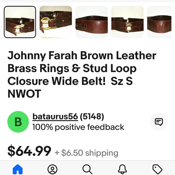 Johnny Farrah hand stitched brown leather belt. - Picture 6 of 6